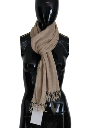 Costume National Beige Cotton Shawl Foulard Fringe Scarf