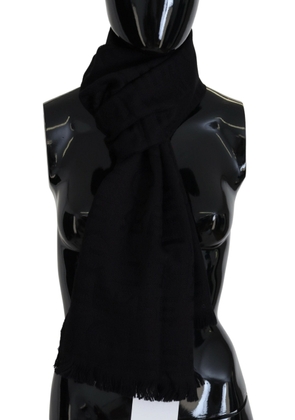 GF Ferre Black Wool Neck Wrap Shawl Fringes Scarf