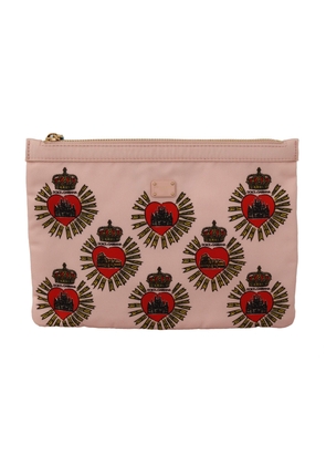 Dolce & Gabbana Clutch Pink D&G Logo Devotion Heart Nylon Pouch Wallet