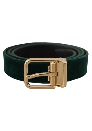 Dolce & Gabbana Green Velvet Leather Gold Metal Logo Belt - 85 cm / 34 Inches