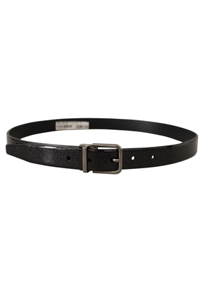 Dolce & Gabbana Black Vernice Puntinata Leather Silver Tone Metal Belt - 90 cm / 36 Inches