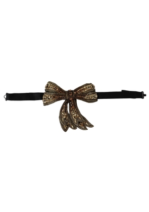 Dolce & Gabbana Gold Tone Silk Rhinestone Embellished Women Bowtie