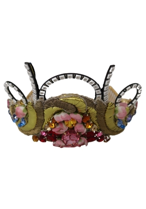 Dolce & Gabbana Gold Brass Floral Crystals LED Lights Crown Tiara Diadem