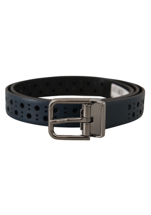 Dolce & Gabbana Navy Blue Perforated Leather Skinny Metal Buckle Belt - 90 cm / 36 Inches