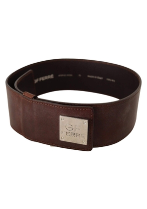 GF Ferre Brown Genuine Leather Wide Logo Buckle Waist Belt - 70 cm / 28 Inches