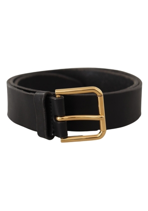 Dolce & gabbana Black Leather Gold Tone Logo Metal Buckle Belt - 90 cm / 36 Inches