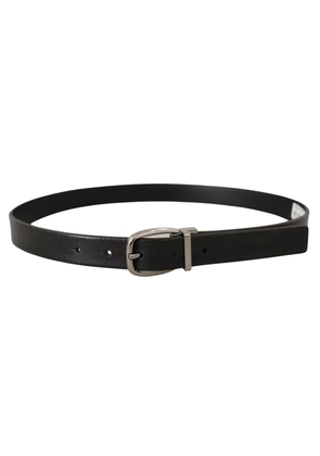 Dolce & Gabbana Black Leather Silver Chrome Metal Logo Buckle Belt - 80 cm / 32 Inches