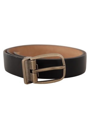 Dolce & Gabbana Black Brown Backend Leather Vintage Metal Buckle Belt - 85 cm / 34 Inches