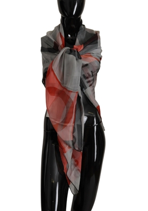 Costume National Gray Red Shawl Foulard Wrap  Scarf