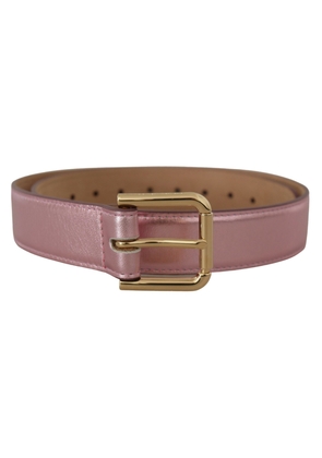 Dolce & Gabbana Metallic Pink Polished Leather Logo Metal Buckle Belt - 70 cm / 28 Inches