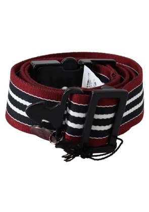 Costume National Maroon Black Stripe Silver Black Buckle Belt - 85 cm / 34 Inches