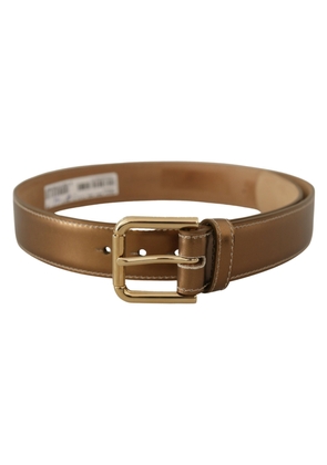 Dolce & Gabbana Bronze Calf Leather Gold Logo Waist Buckle Belt - 65 cm / 26 Inches