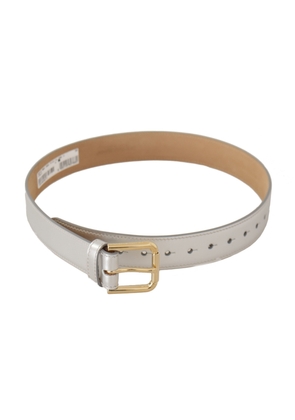 Dolce & Gabbana Silver Leather Gold Tone Logo Metal Buckle Belt - 65 cm / 26 Inches