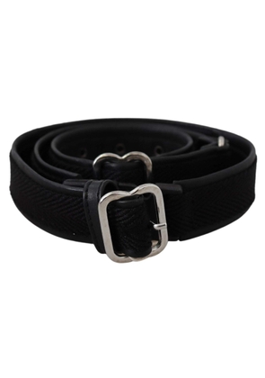 GF Ferre Black Leather Silver Chrome Metal Buckle Belt - 80 cm / 32 Inches