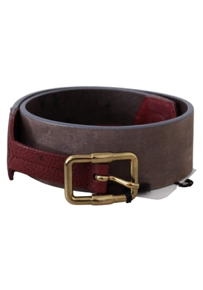 GF Ferre Brown Leather Wide Gold Chrome Logo Buckle Belt - 70 cm / 28 Inches