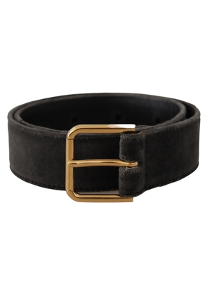 Dolce & Gabbana Brown Velvet Gold Tone Logo Metal Waist Buckle Belt - 60 cm / 24 Inches