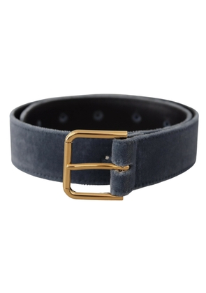 Dolce & Gabbana Navy Blue Velvet Gold Metal Logo Waist Buckle Belt - 60 cm / 24 Inches