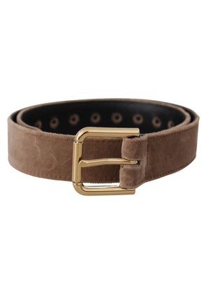 Dolce & Gabbana Light Brown Velvet Gold Tone Logo Metal Buckle Belt - 65 cm / 26 Inches
