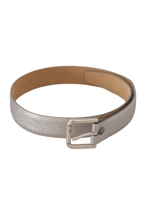 Dolce & Gabbana Metallic Silver Leather Metal Waist Buckle Belt - 65 cm / 26 Inches