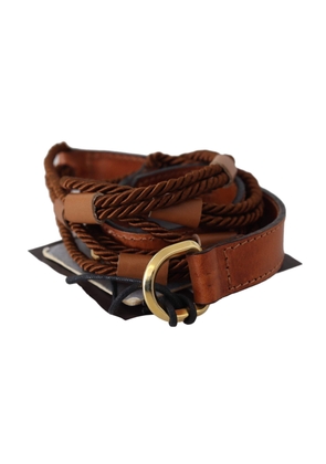 Scervino Street Brown Leather Braided Rope Gold Buckle  Belt - 90 cm / 36 Inches