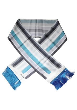 Multicolor Stripes Silk Fringes Neck Foulard Scarf