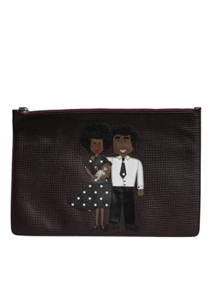 Brown Leather #DGFAMILY Embellished Men Clutch Pouch Bag