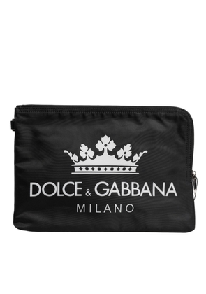 Black DG Milano Print Nylon Pouch Clutch Bag