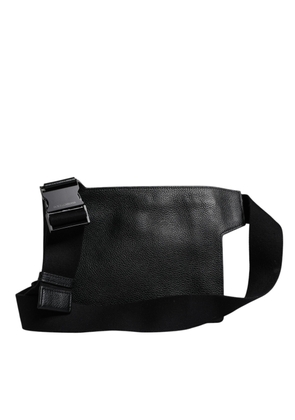 Black Calfskin Leather Messenger Crossbody Bag
