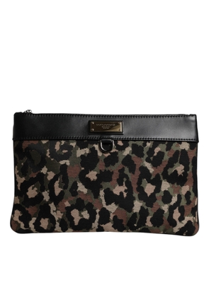 Multicolor Leopard Jacquard Print Logo Plaque Pouch Bag