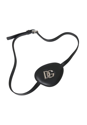 Black Calfskin Leather Metal DG Logo Eye Patch