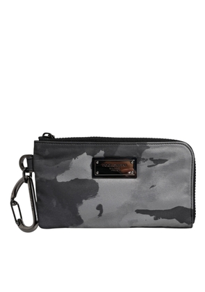 Black Gray Camouflage Logo Plaque Keyring Pouch Bag
