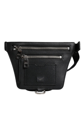 Black Calfskin Logo Plaque Belt Waist Men Fanny Pack Bag