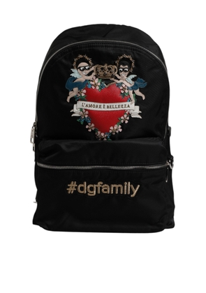 Black Nylon #DGFAMILY Embellished Backpack VULCANO Bag