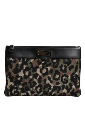 Multicolor Leopard Jacquard Print Logo Plaque Pouch Bag