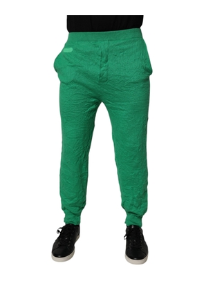 Green Cotton Elastic Waist Men Casual Pants - XS