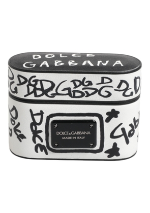 Black White Leather Scribble Embossed Logo Airpods Case