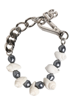 Silver Tone Brass Beaded Shell DG Logo Pendant Bracelet