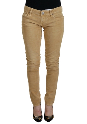 Brown Cotton Corduroy Low Waist Women Casual Jeans - W26