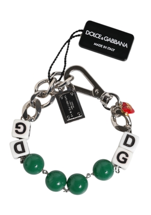 Silver Tone Brass Bead Dice Logo Embellish Charm Bracelet