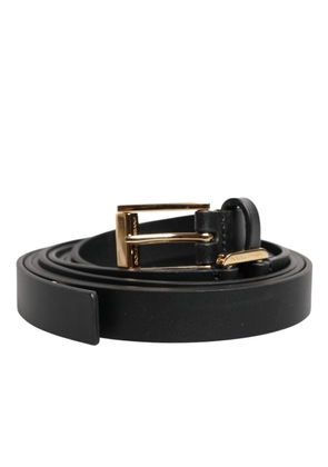 Black Double Strap Leather Gold Buckle Belt - 105 cm / 42 Inches