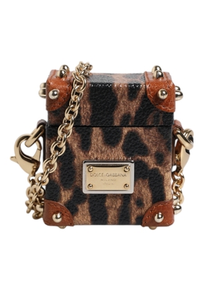 Brown Leopard Metal Logo Plaque Gold Chain Airpods Case