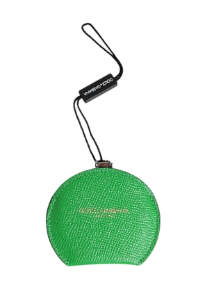 Green Calfskin Leather Round Logo Hand Mirror Holder