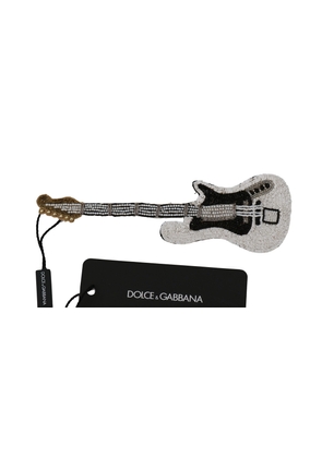 Dolce & Gabbana Gold Brass Beaded Guitar Pin Accessory Brooch