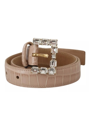 Beige Leather Crystal Buckle Women Belt - 60 cm / 24 Inches