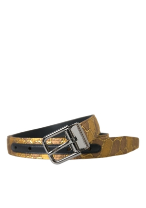 Dolce & Gabbana Gold Leather Jacquard Silver Metal Buckle Belt - 90 cm / 36 Inches