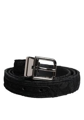 Black Cotton Blend Silver Metal Buckle Belt - 110 cm / 44 Inches