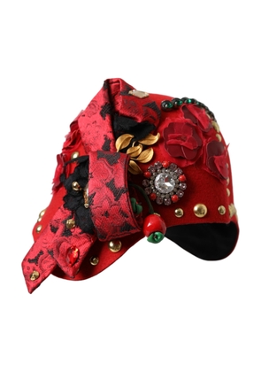 Red Crystal Gold Roses Brooch Embellished Hat