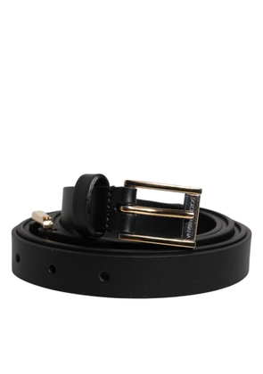 Black Calfskin Classic Metal Logo Buckle Belt - 100 cm / 40 Inches