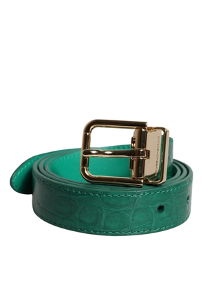 Green Leather Logo Metal Waist Buckle Belt - 85 cm / 34 Inches