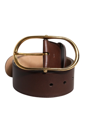 Brown Leather Waist Gold Metal Buckle Belt - 70 cm / 28 Inches